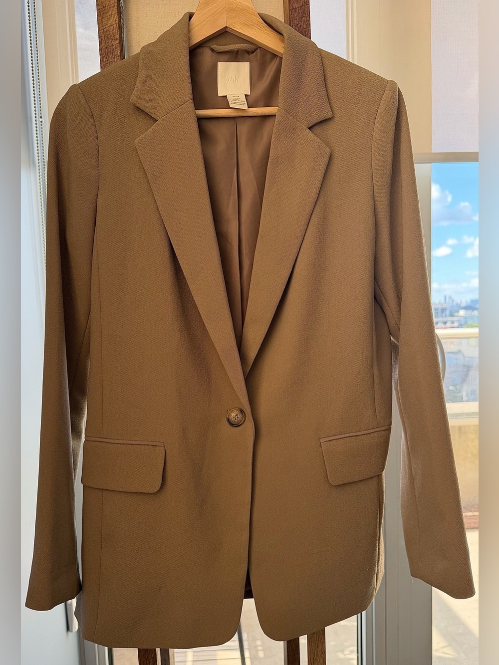 H&M Women's Single-Button Blazer Jacket in Camel